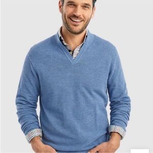 Johnnie-O NWT Men's Belmore Split V-Neck Sweater in Laguna blue Sz L